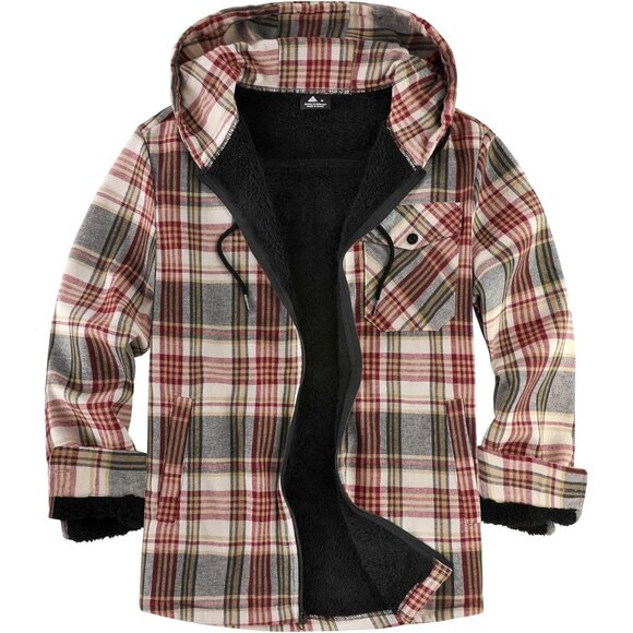 Other - Men'sWinered Beige Flannel Plaid Jacket Warm Sherpa Lined Fleece Hoodies .